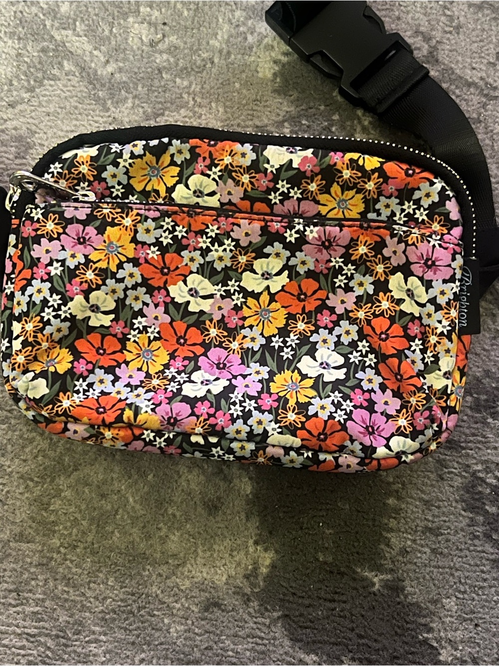 Brighton Floral Quilted Crossbody Bag - Black with Orange & Pink Flowers